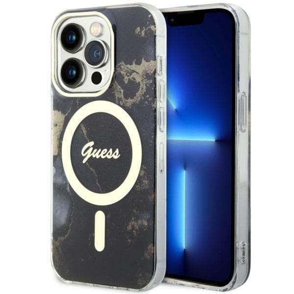 Guess GUHMP14XHTMRSK ovitek za iPhone 14 Pro Max 6.7" črn/črn Golden Marble MagSafe