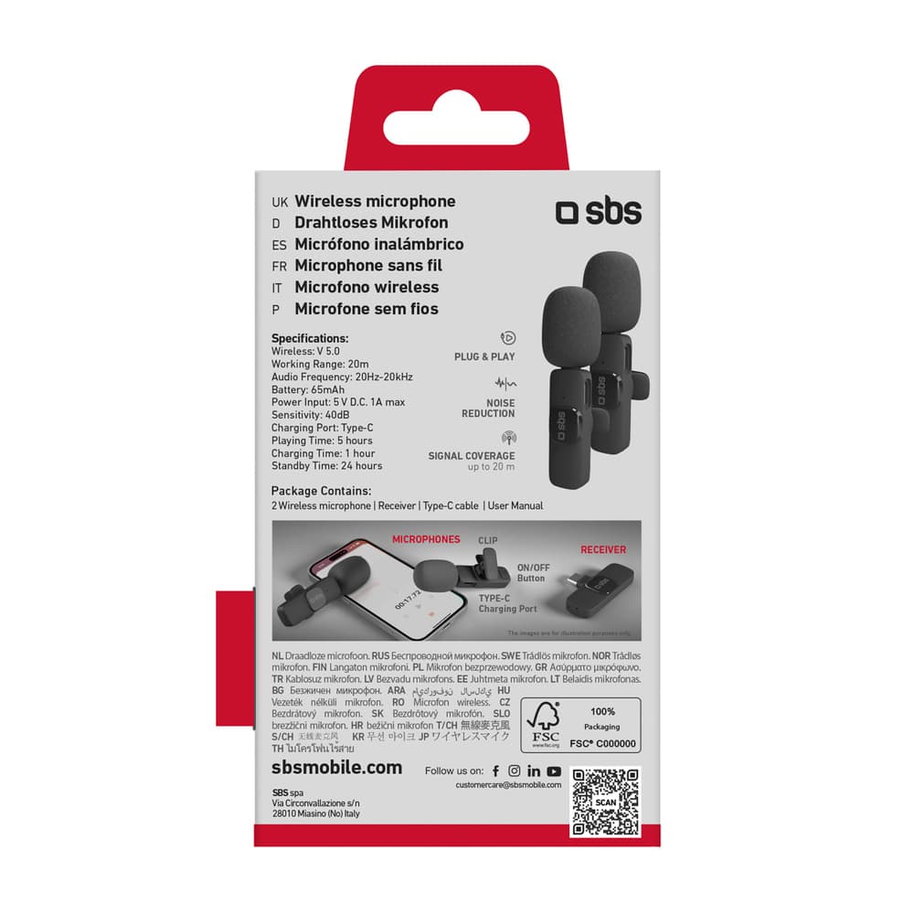 SBS Lavalier mikrofona z USB-C sprejem, 2 kosa - Črna 2