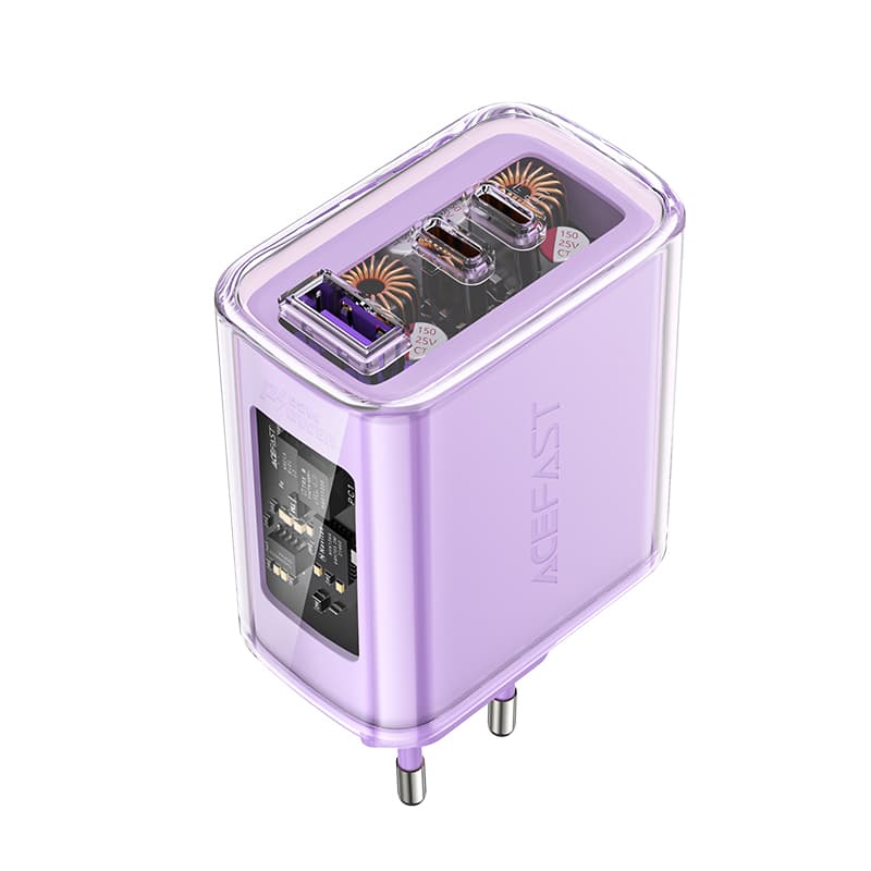 Acefast GaN 65W polnilec s 3 vrati (USB, 2xUSB C) - vijoličen (A45) 2