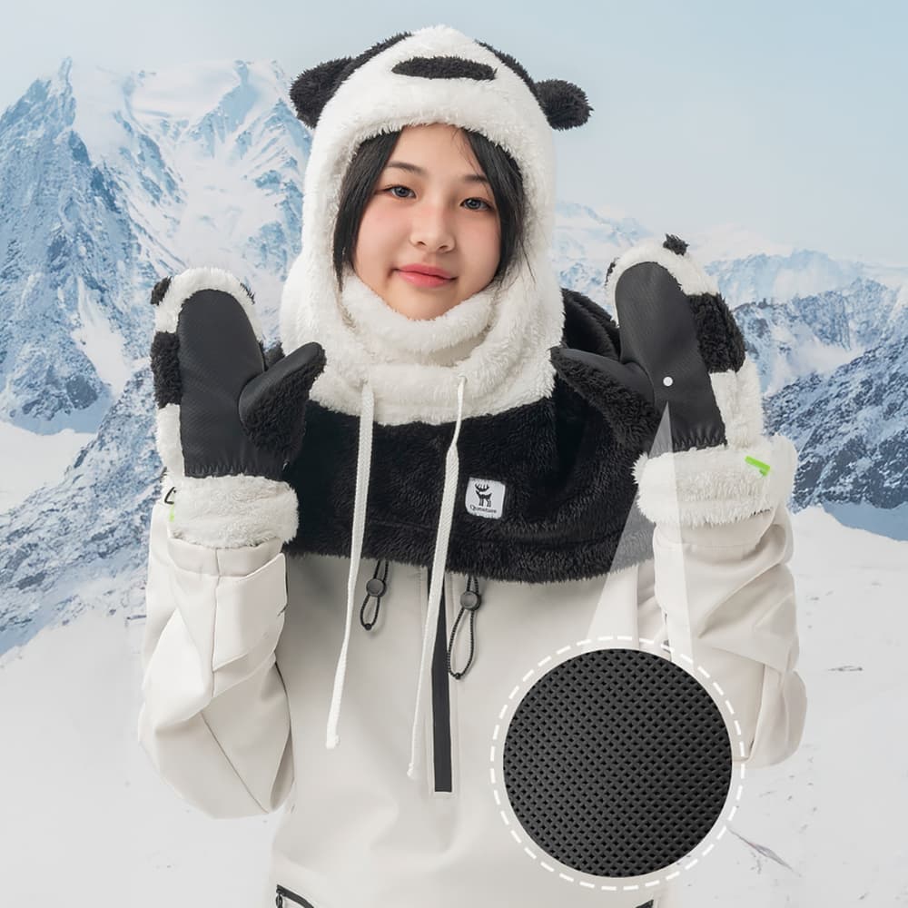 Qunature Panda smučarske rokavice za otroke in odrasle, velikost S, črno-bele 5
