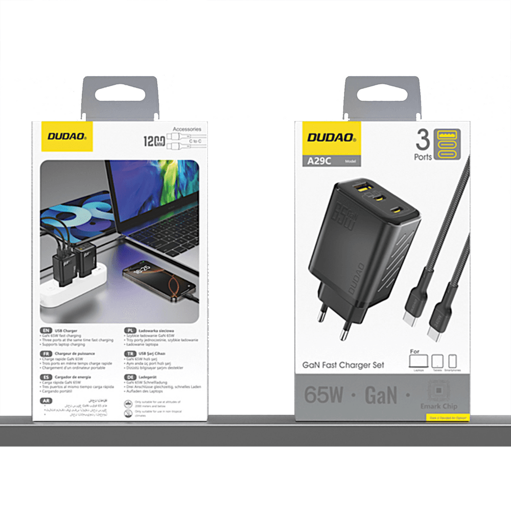 Dudao A29C 65W GaN stenski polnilnik + USB-C kabel, črn 7