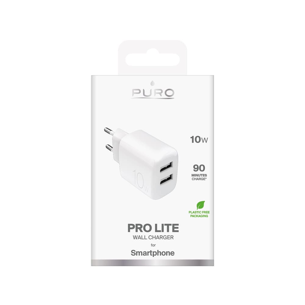 Puro PROLITE 10W 2x USB-A stenski polnilnik - bel 2