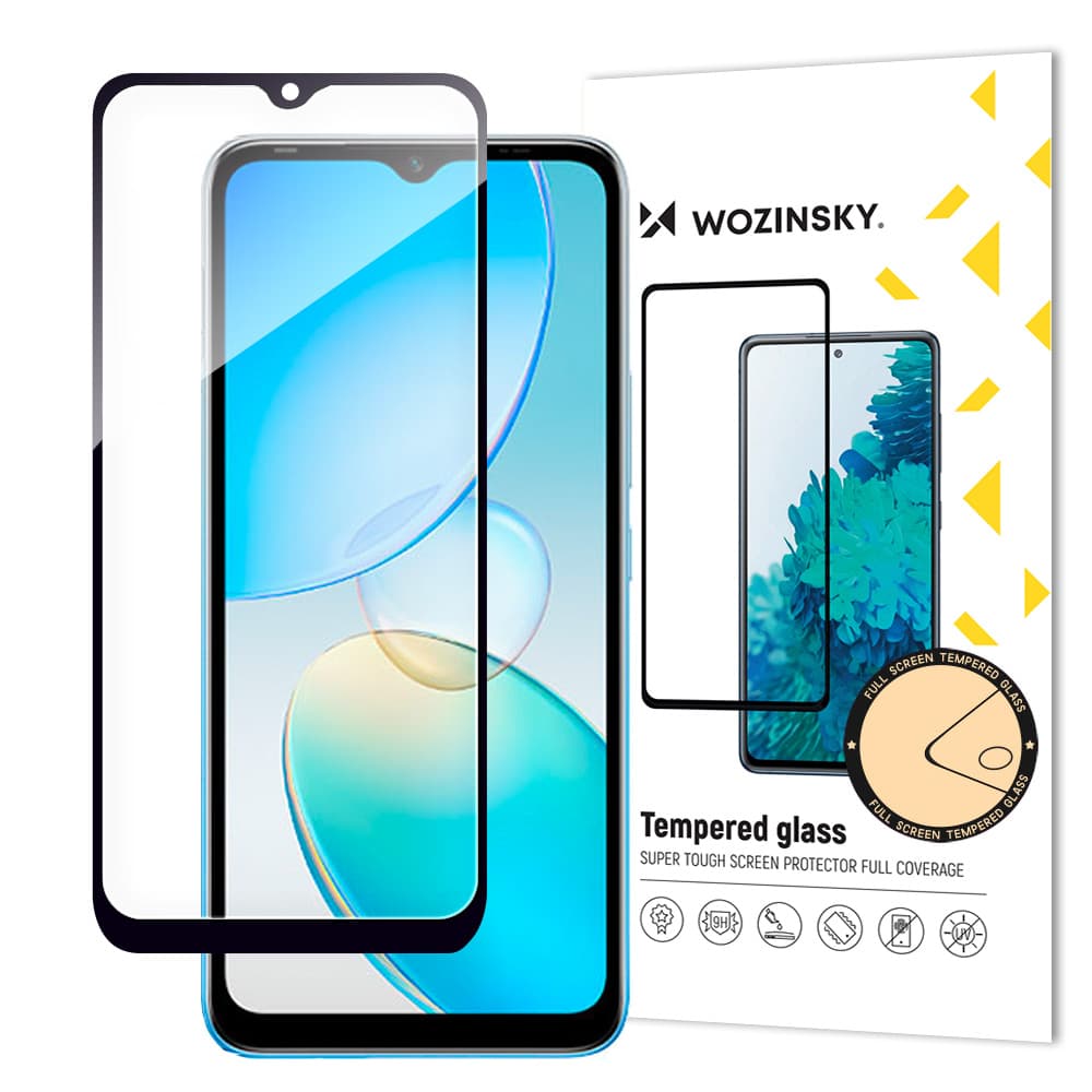 Wozinsky Full Glue kaljeno steklo Infinix Hot 12i s črnim okvirjem (ohranja prostor za ovitek)