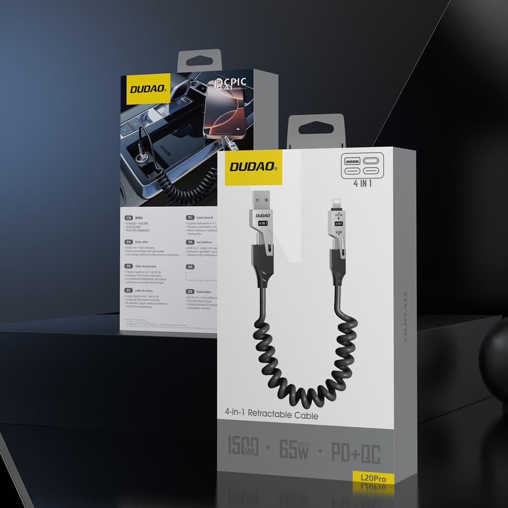 Dudao L20 Pro 4v1 kabel, USB-A/USB-C na Lightning/USB-C, 1.5m, črn 2
