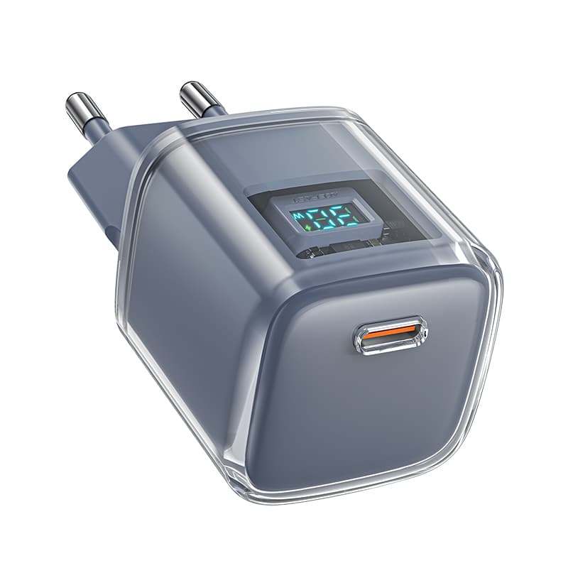 Acefast A53 PD 30W GaN USB-C polnilnik z zaslonom, siv