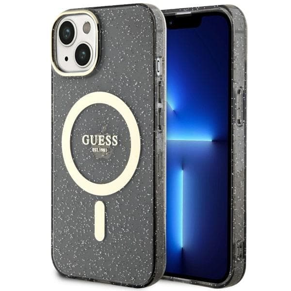 Ovitek Guess Glitter Gold MagSafe za iPhone 14 Plus 6.7" – črn