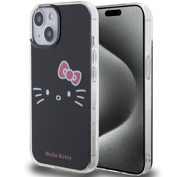 Hello Kitty ovitek IML Kitty Face za iPhone 15 - črna