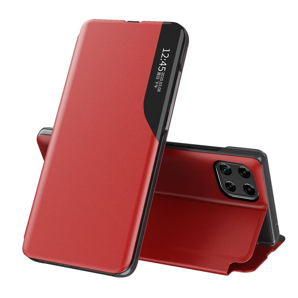 Elegantna imitacija usnja ovitek z oporo Eco Leather View Case za Samsung Galaxy A22 4G rdeča