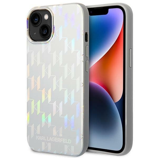 Karl Lagerfeld ovitek za iPhone 14 Plus Monogram Iridescent, srebrn