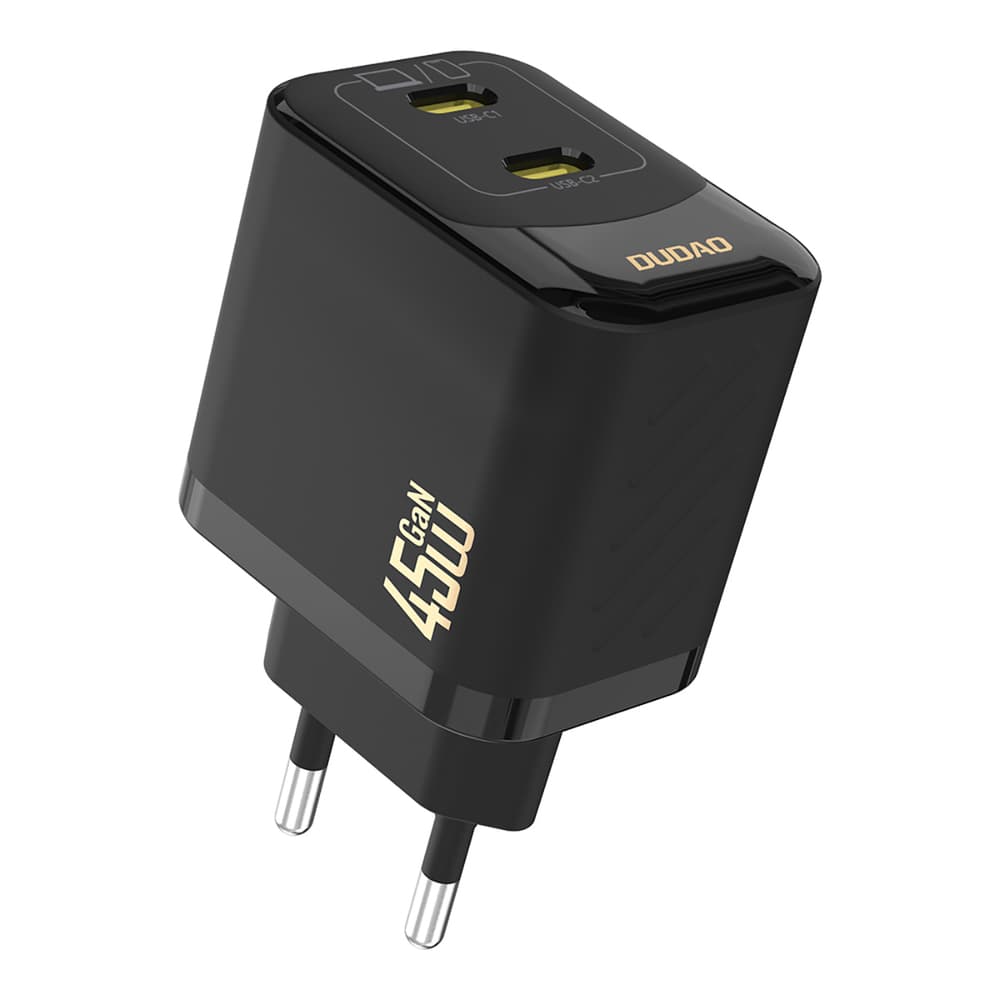 Dudao A28PEU PD 45W GaN 2xUSB-C stenski polnilnik - črn