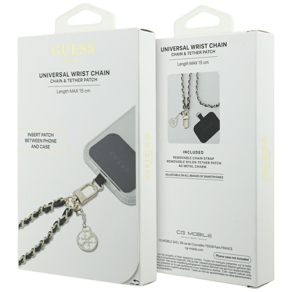 Guess Universal Hand Strap torbica Saffiano Chain 4G Charm - črna 4