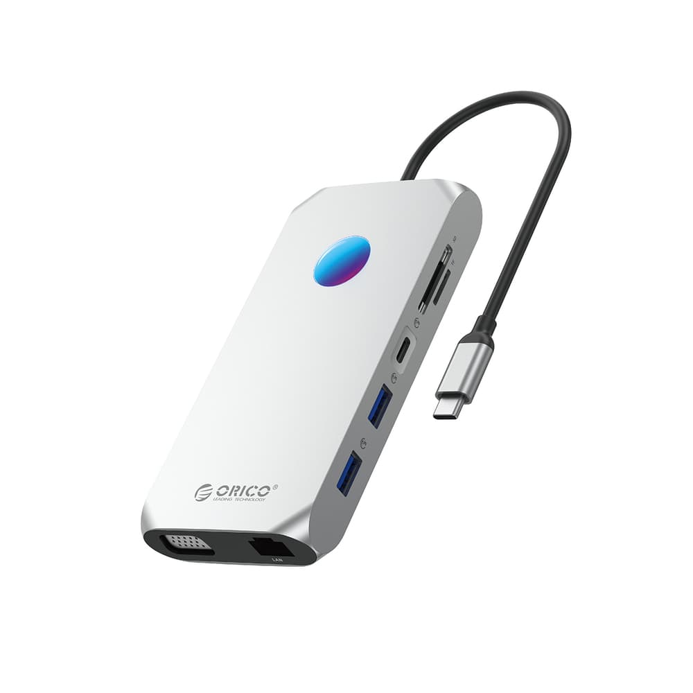 Orico XCR 12v1 RGB USB-C Docking Station, 2x HDMI 4K 60Hz, Srebrna