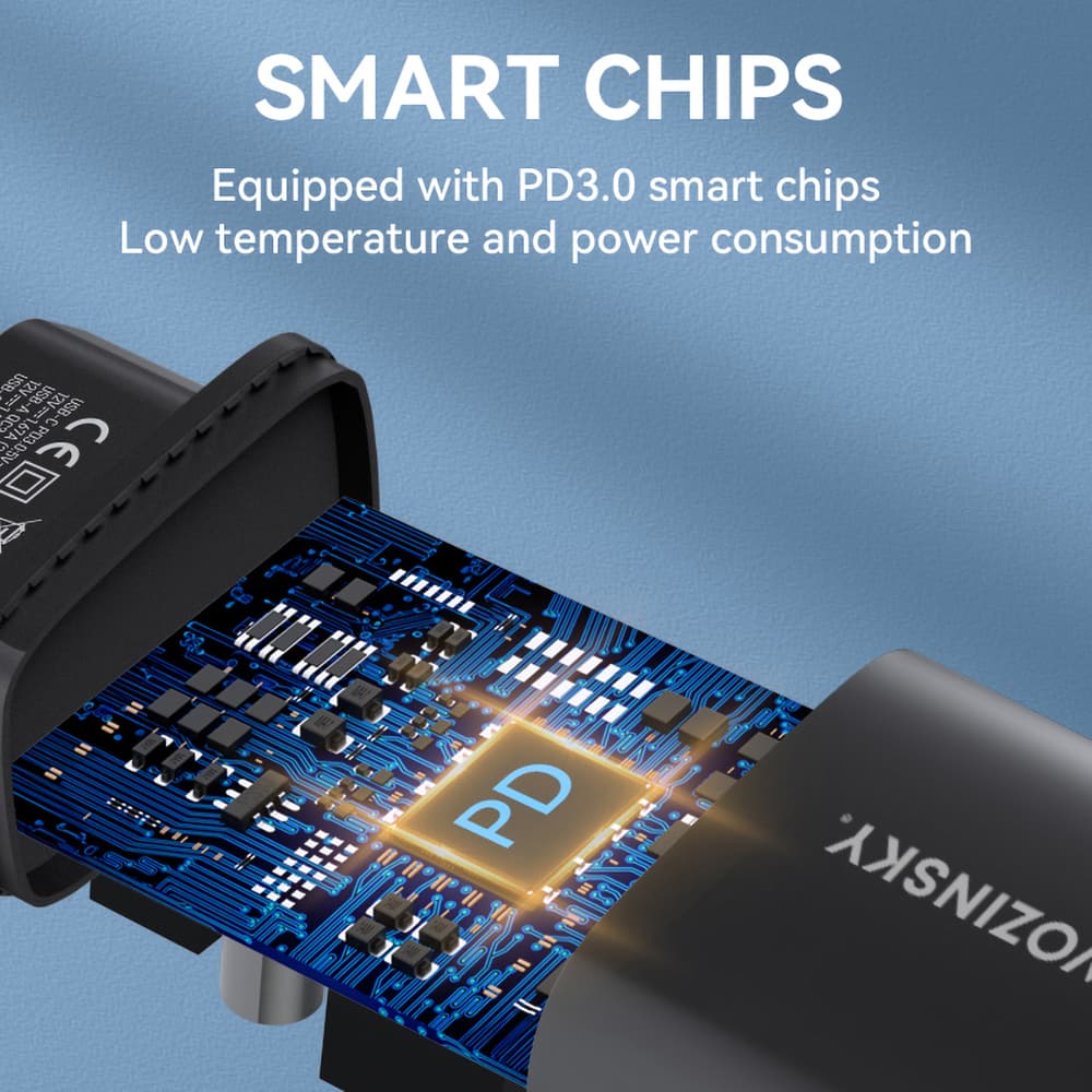 Stenski polnilnik Wozinsky WGWCB 20W, USB-A + USB-C - črn 8