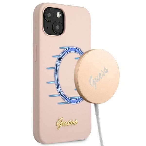 Ovitek Guess Silicone Script Gold Logo za iPhone 13 6.1" - svetlo roza