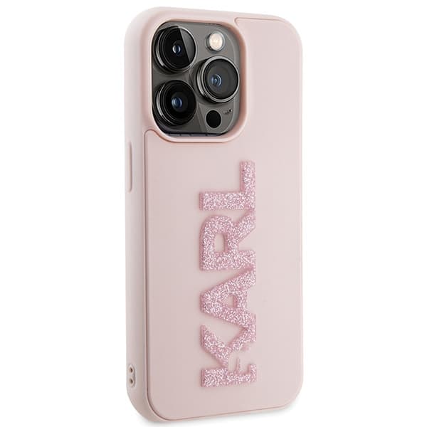 Ovitek Karl Lagerfeld 3D Rubber Glitter Logo za iPhone 15 Pro Max - roza 4