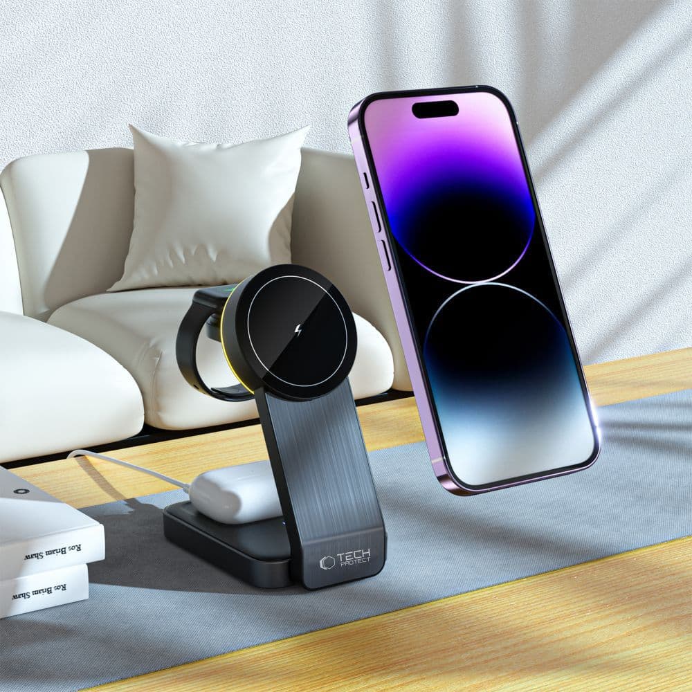 3-v-1 indukcijski polnilnik Tech-Protect QI15W-A28 MagSafe za telefon/Apple Watch/AirPods - črn 6