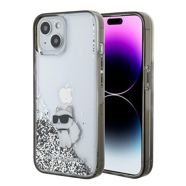Ovitek Karl Lagerfeld Liquid Glitter Choupette za iPhone 15 - prozoren