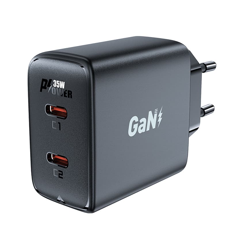 Acefast A49 GaN 35W PD hitri polnilec z 2x USB C vrati - črn