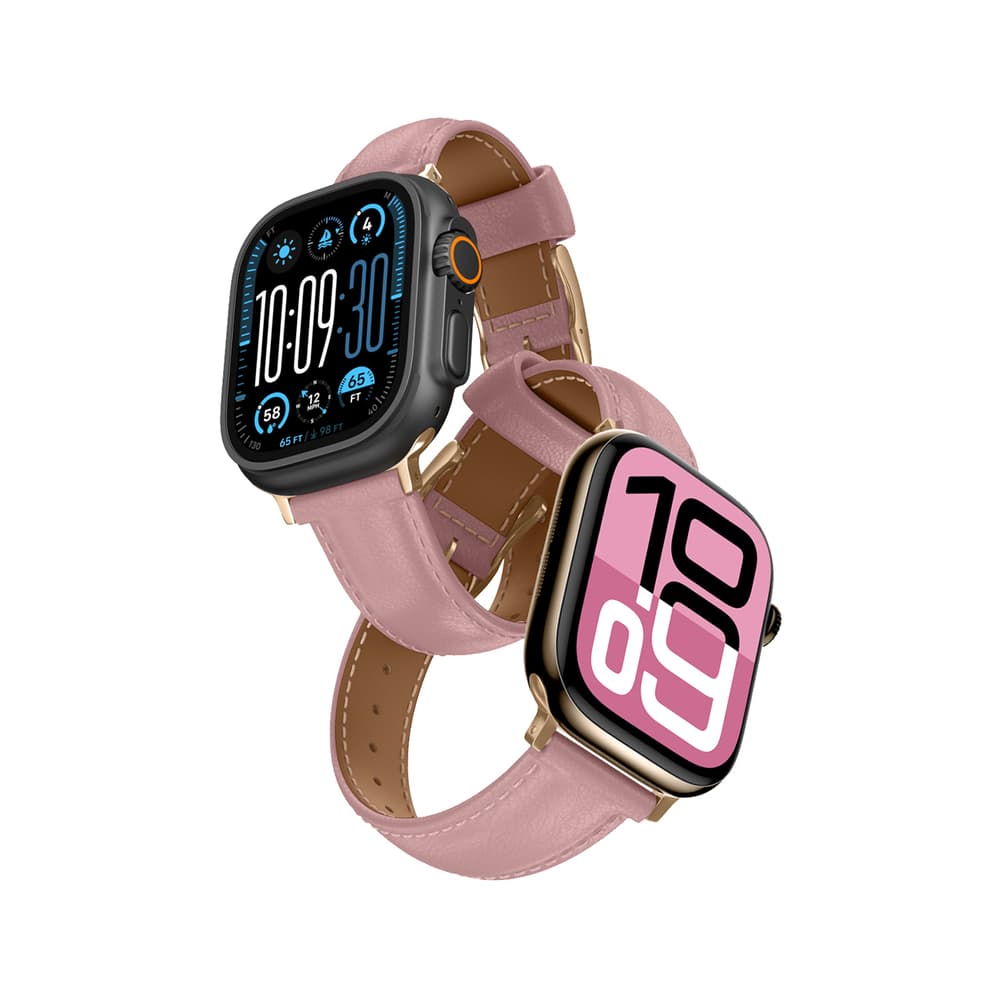 Usnjen pašček AmazingThing Class Band za Apple Watch 45/46/49mm - Roza