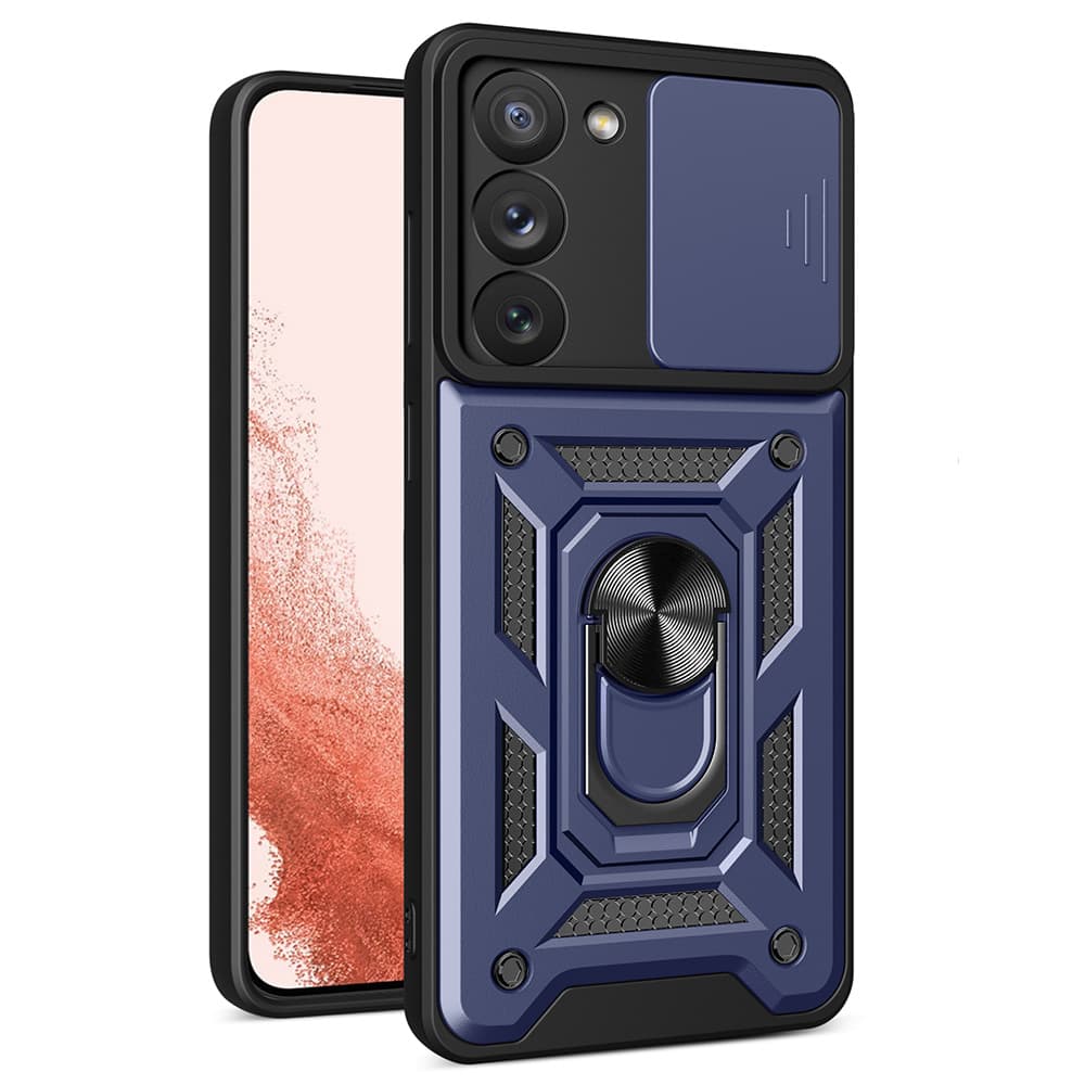 Hurtel Camshield ovitek za Samsung Galaxy S23+ z drsnim pokrovom, moder