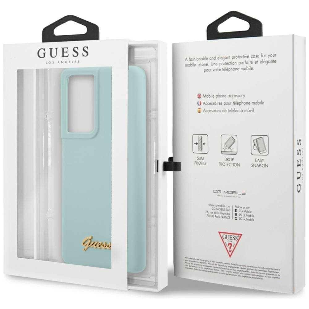 Ovitek Guess Silicone Script Metal Logo za Samsung Galaxy S21 Ultra - Modra 7