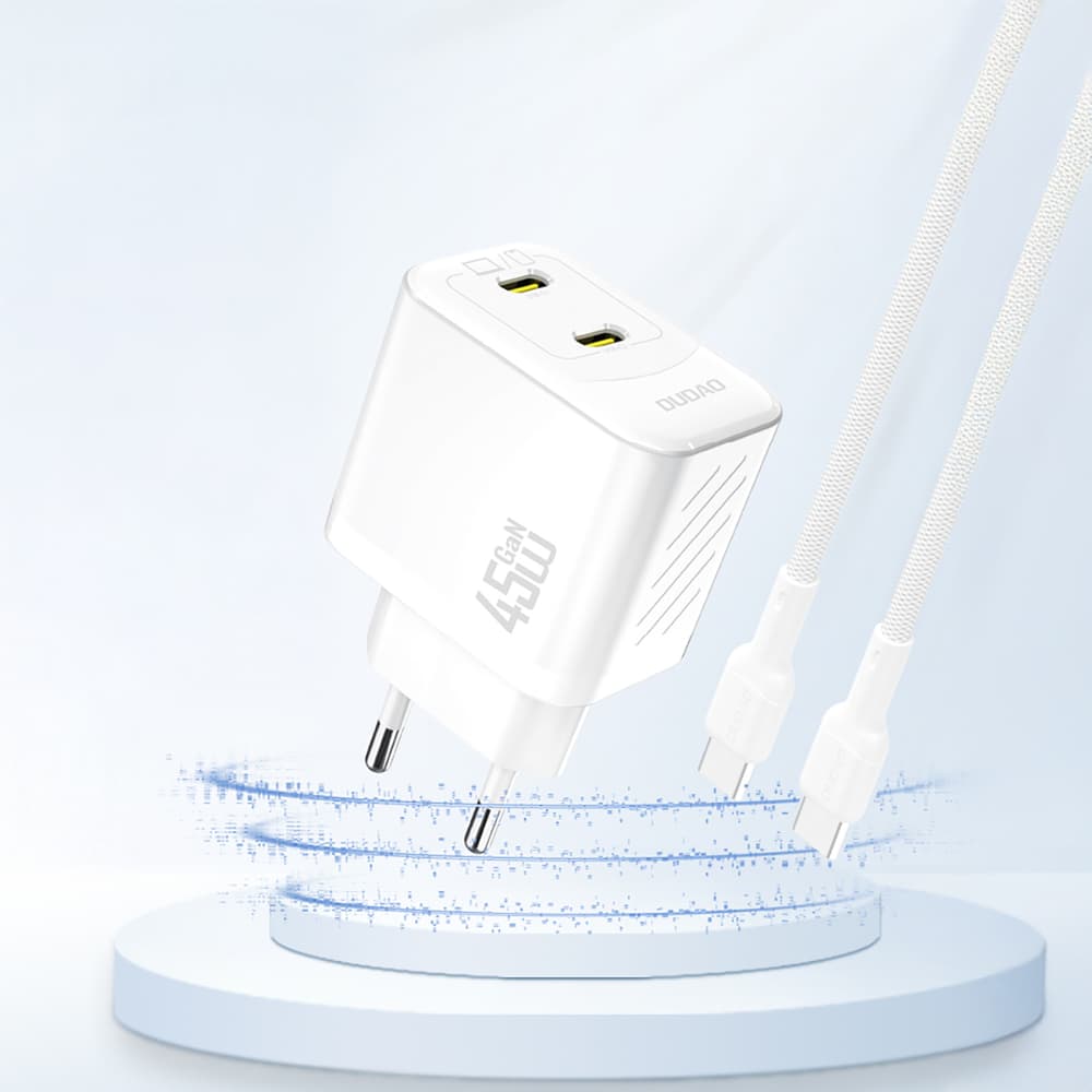 Dudao A28PEU PD 45W GaN 2xUSB-C stenski polnilnik - bel 2