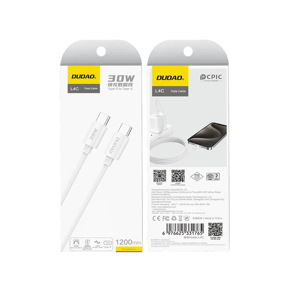 Dudao L4C USB-C / USB-C 30W kabel 1.2m - bel 2