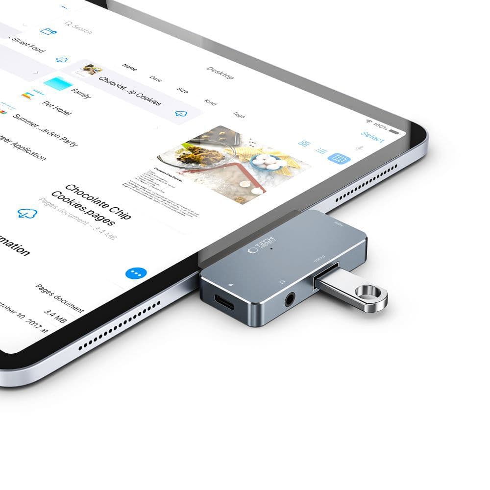 Pesto Tech-Protect V6 4v1 USB-C - HUB (HDMI, USB-A, PD 100W) sivo 4