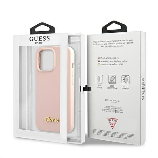 Ovitek Guess Silicone Script Gold Logo za iPhone 13 Pro Max 6.7" - svetlo roza 8
