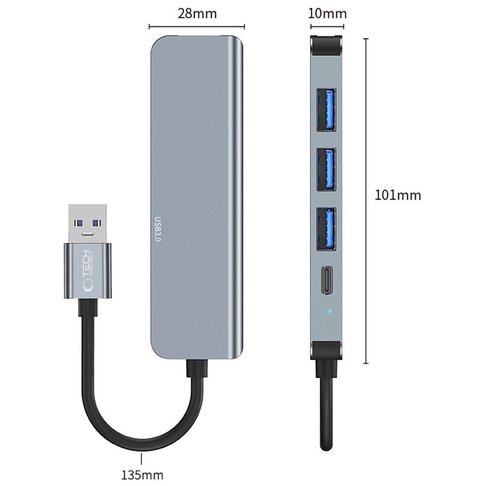 Tech-Protect HUB V0 5-v-1 USB-A na 3x USB-A 2.0 / USB-A 3.0 / USB-C - siv 4