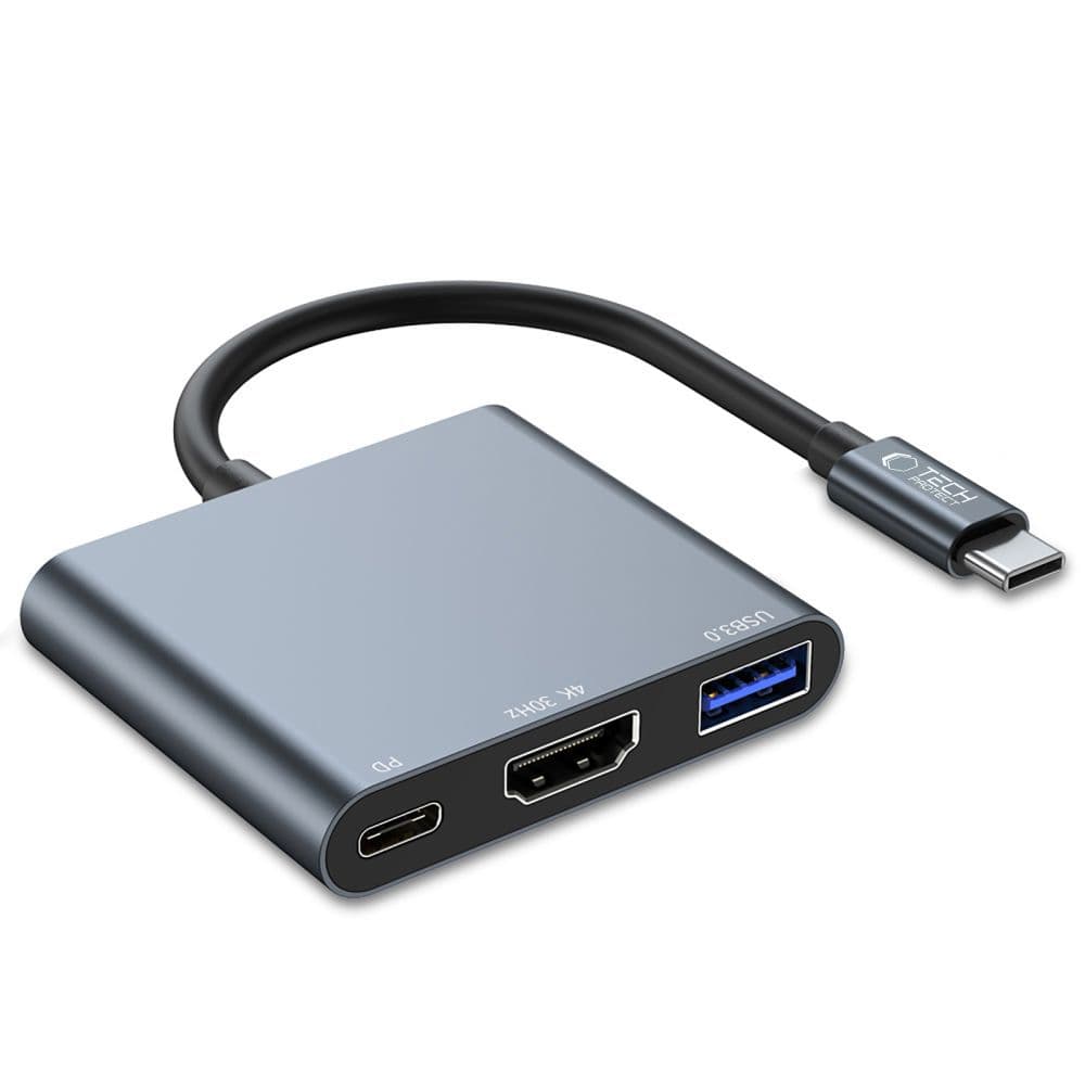 USB-C HUB Tech-Protect V1 3v1 (USB-A 3.0 / USB-C PD 100W / HDMI 4K) - siv