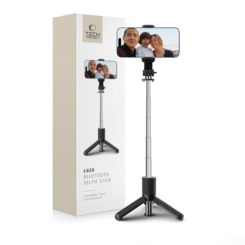 Tech-Protect L02S Bluetooth selfie palica s stativom do 72cm - črna