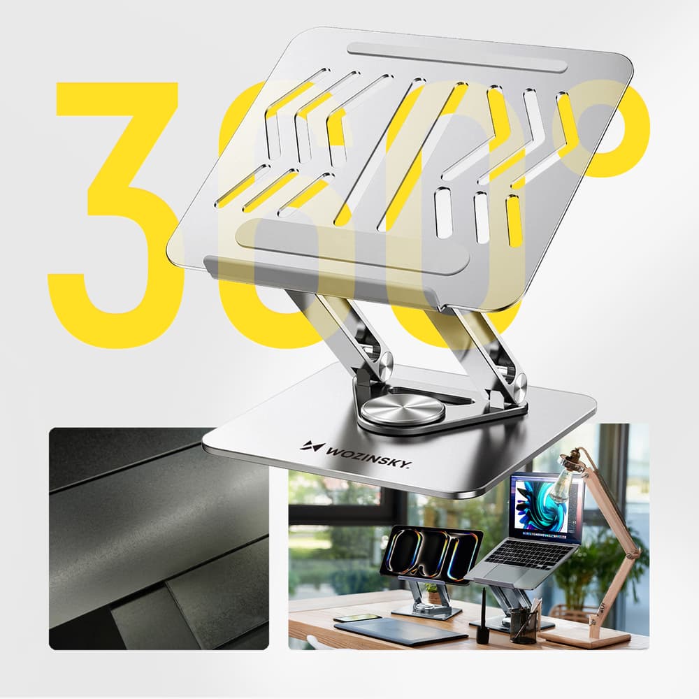 Wozinsky WRS-CPY84SS Aluminijasto stojalo za prenosnik/tablico 360° (do 17.3") + stojalo za telefon - srebrno