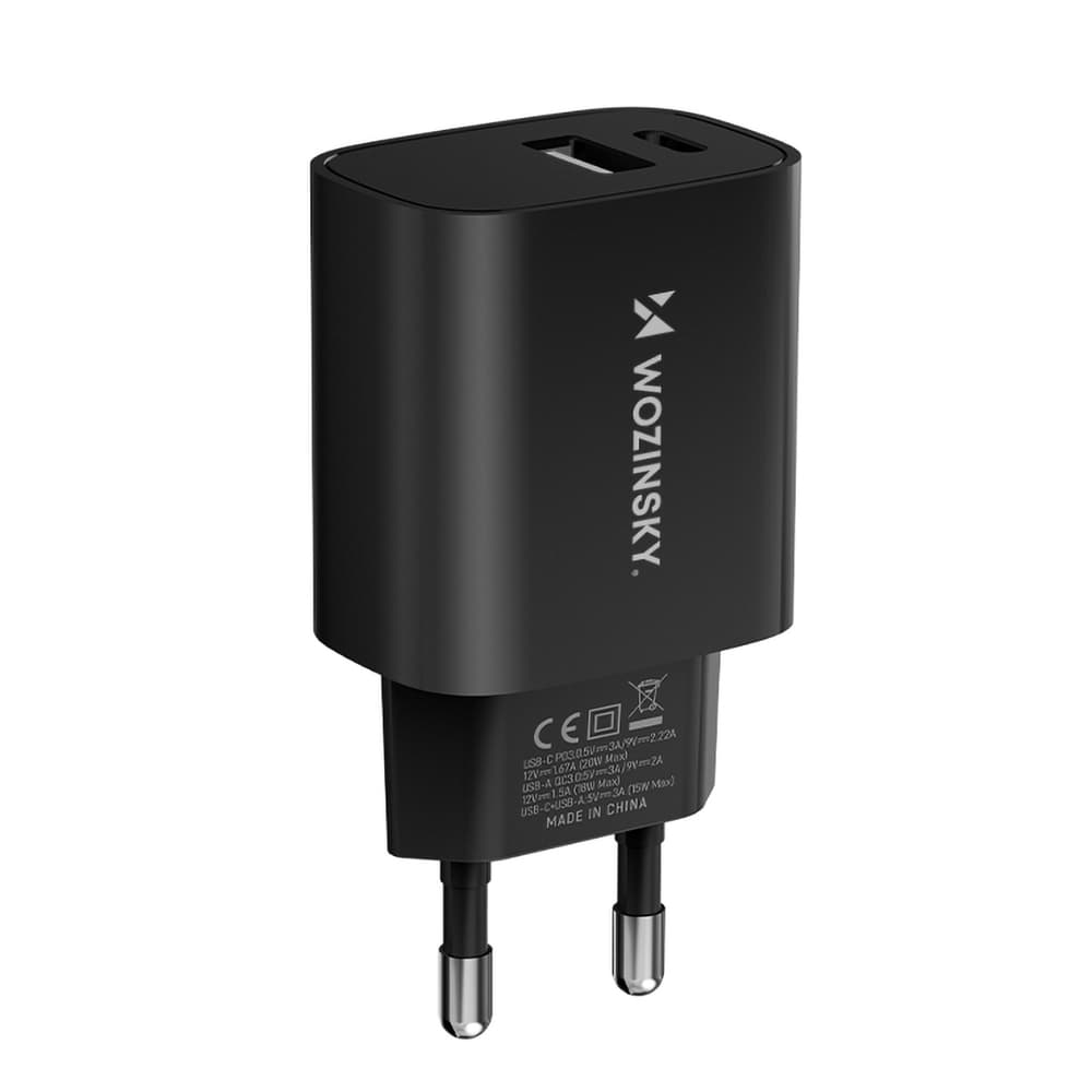 Stenski polnilnik Wozinsky WGWCB 20W, USB-A + USB-C - črn 2