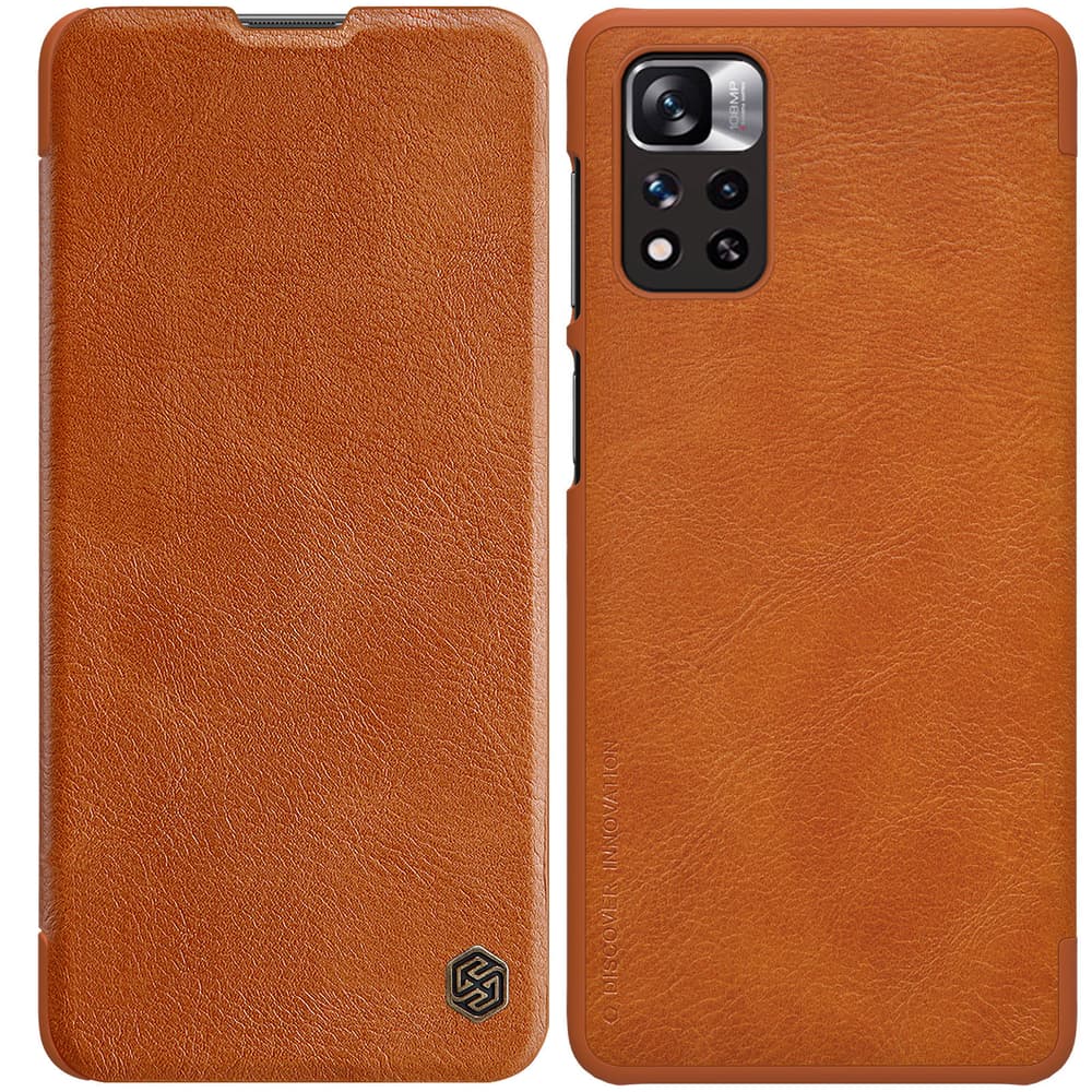 Nillkin Qin usnjen ovitek s pokrovom za kamero za Xiaomi Redmi Note 11 Pro+ / Mi11i rjav
