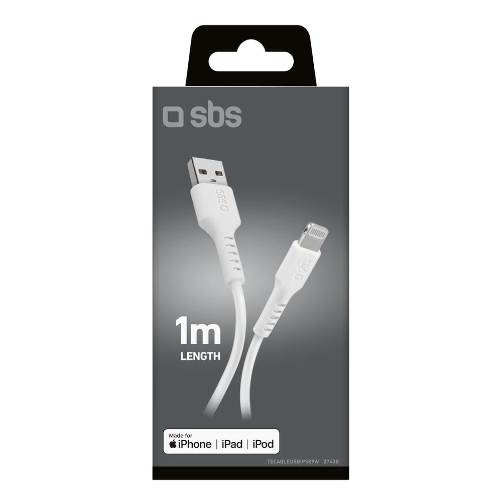 SBS TECABLEUSBIP589W USB-A v Lightning kabel, 1m - beli 2