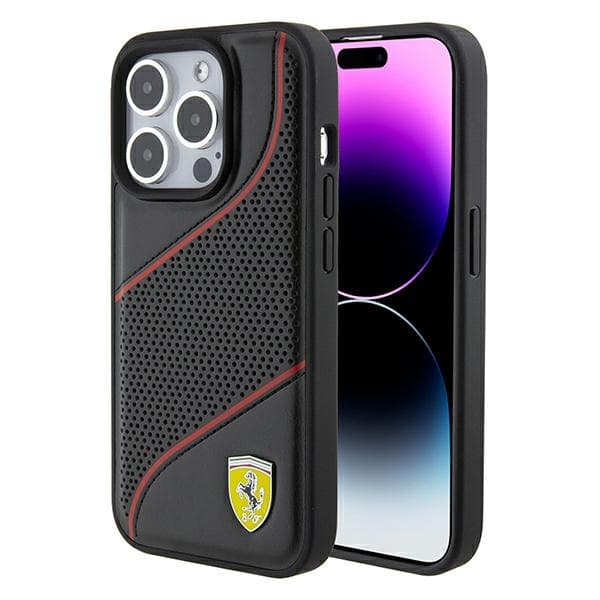 Ovitek Ferrari Perforated Waves Metal Logo za iPhone 15 Pro - črn