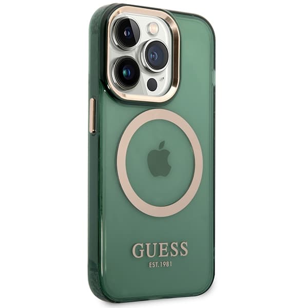 Ovitek Guess Gold Outline Translucent MagSafe za iPhone 14 Pro, zelen 4