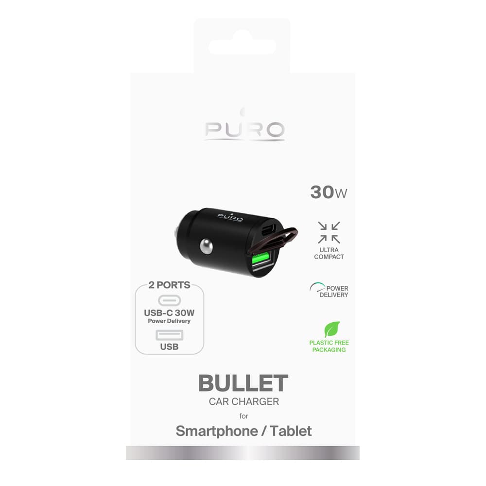 Puro Mini avtomobilski polnilnik 30W USB-C + USB-A, črn 2