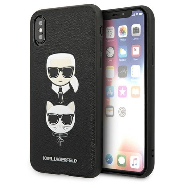 Karl Lagerfeld Saffiano Karl&amp;Choupette Head etui za iPhone XS Max - črna