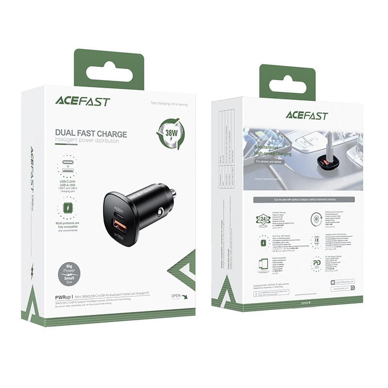 Avtomobilski polnilnik Acefast 38W USB-C/USB, PPS, PD, QC 3.0, AFC, FCP - Črn 5