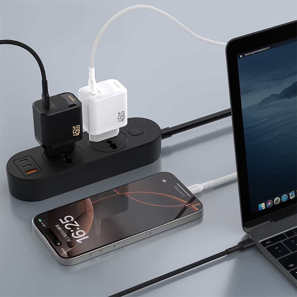 Dudao A28C 45W GaN stenski polnilnik + USB-C kabel, bela 3