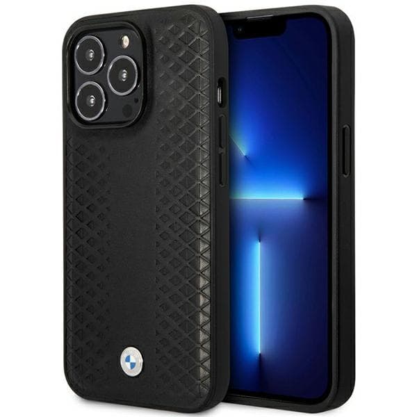 Ovitek BMW BMHMP14X22RFGK za iPhone 14 Pro Max 6.7" črn, usnjeni, diamantni vzorec, MagSafe