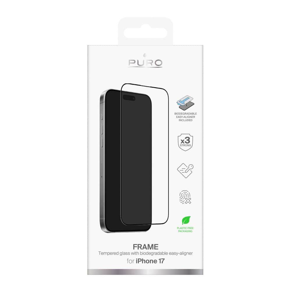 Puro Frame kaljeno steklo za iPhone 17 s črnim okvirjem 2