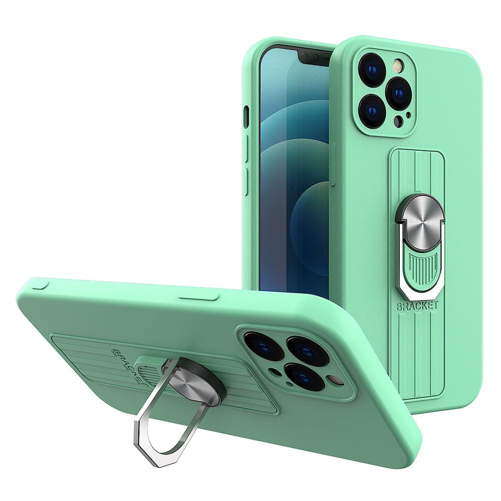 Hurtel Ring Case silikonska ovitek z oprijemom in stojalom za Samsung Galaxy S21 Ultra 5G, mint