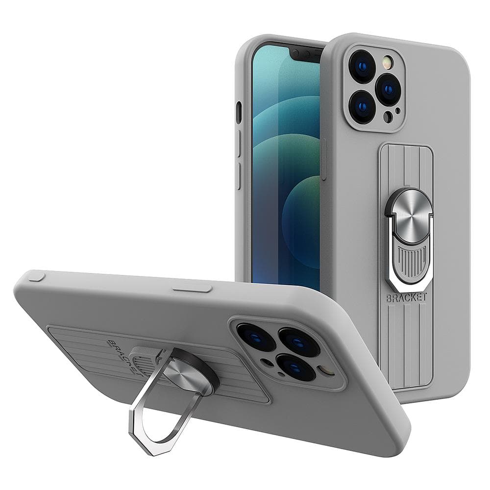 Hurtel Ring Case silikonska ovitek z oprijemom in stojalom za Samsung Galaxy A42 5G, srebrna