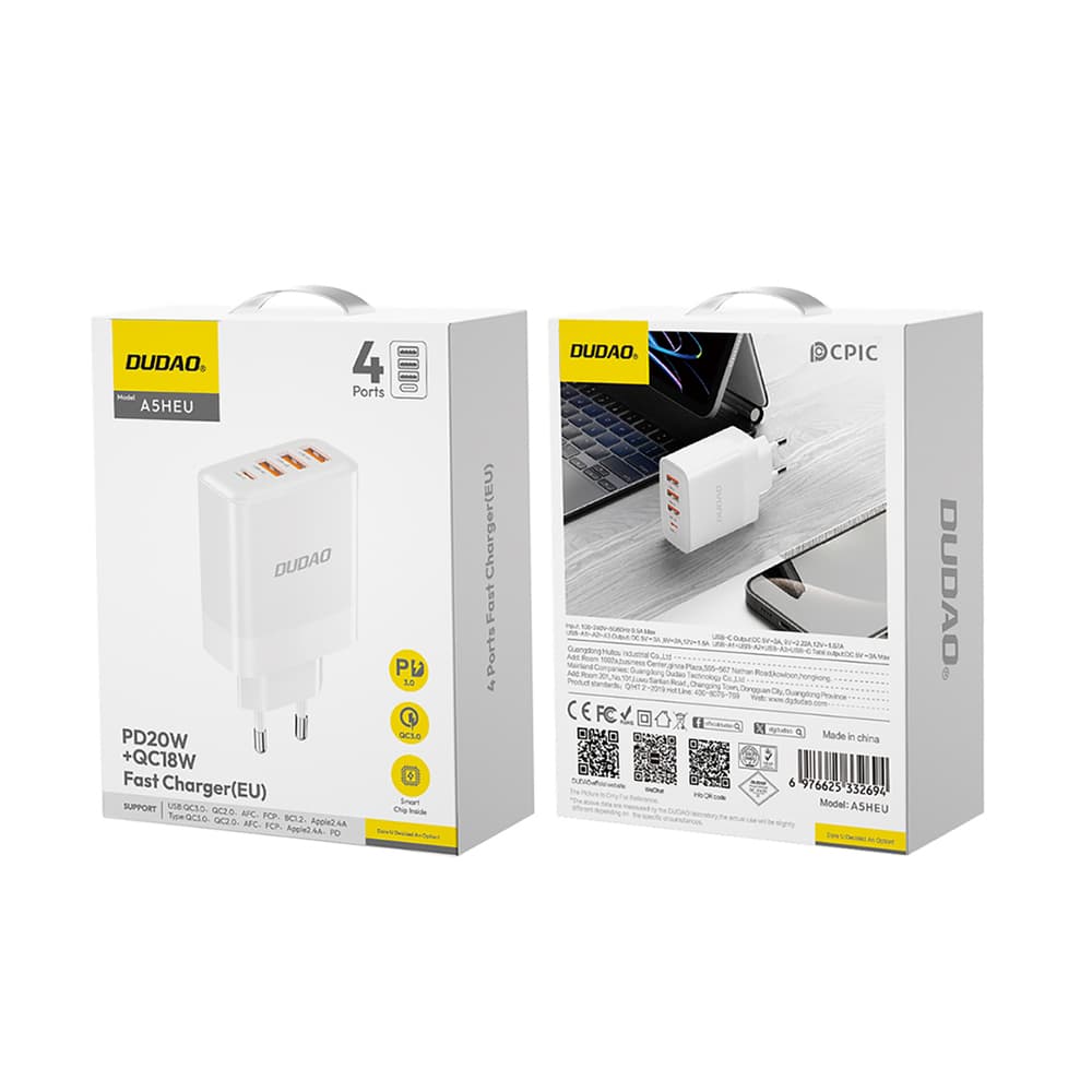 Dudao A5HEU omrežni polnilec 3x USB-A + 1x USB-C PD20W - bela 2