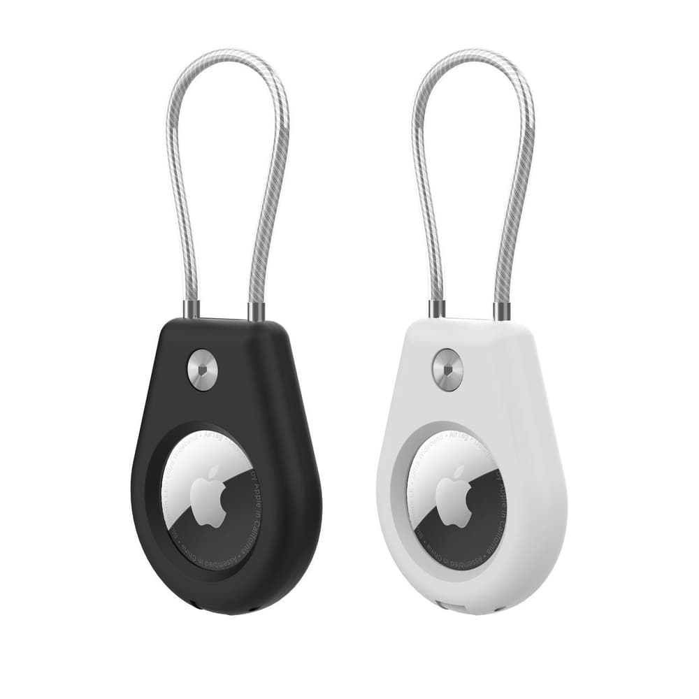 2x ovitek za Apple AirTag z jekleno vrvico, črn+bel