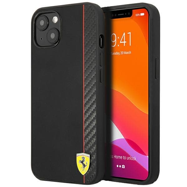Ferrari FESAXHCP13SBK iPhone 13 mini 5.4" črn "On Track Carbon Stripe" ovitek