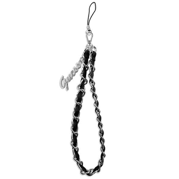 Trak za zapestje Guess Chain Metal Logo Charm, črn